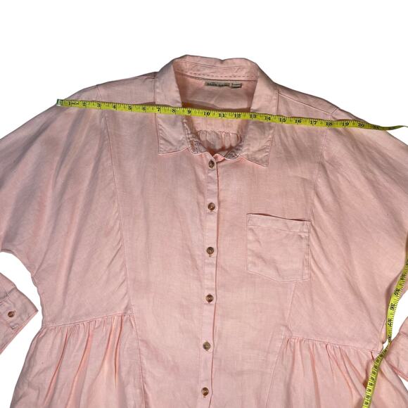 Holding Horses Linen Peplum Button Top Peach Anthropologie Sz M Relaxed Blouse - Picture 3 of 10
